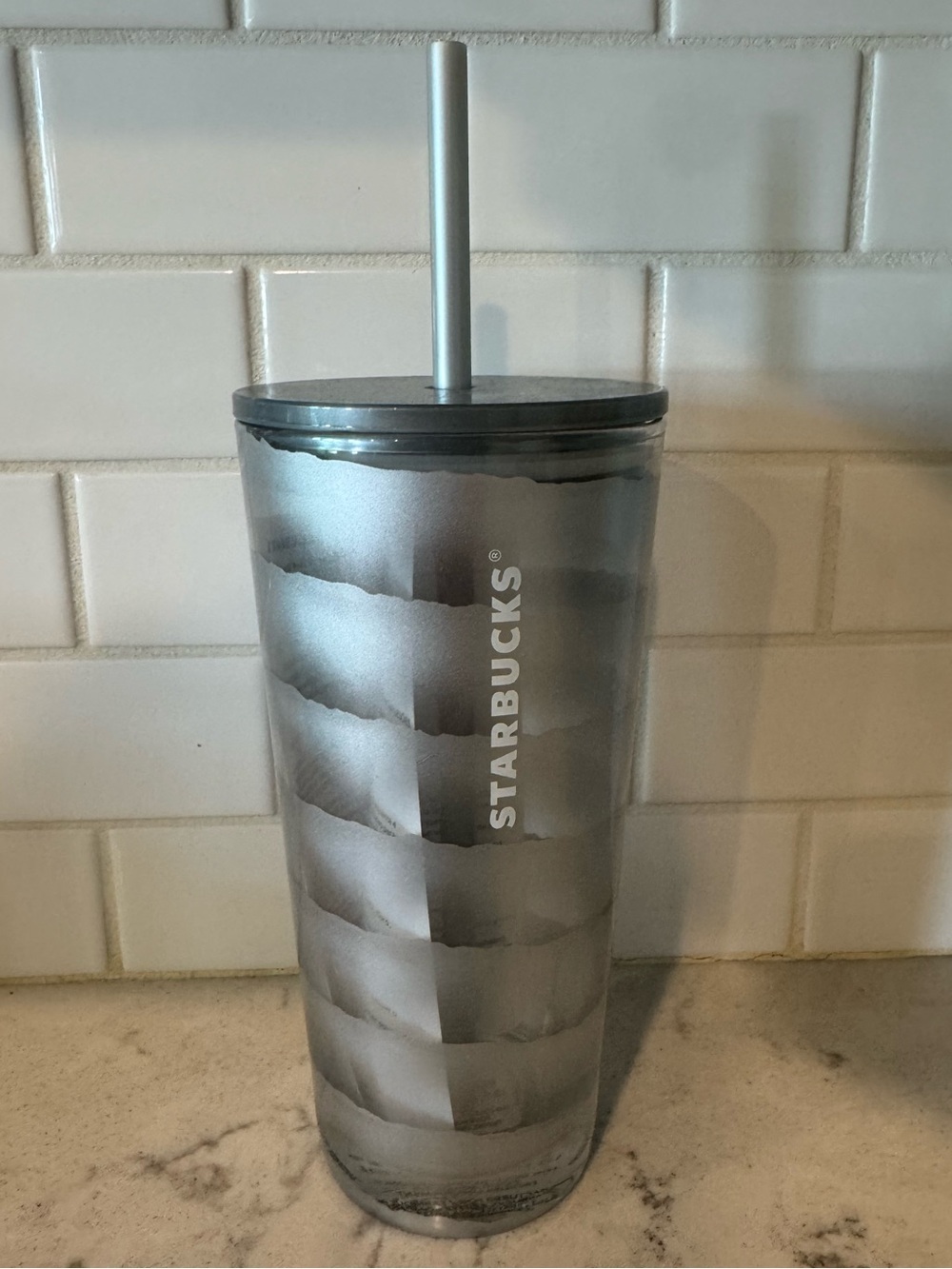 Starbucks Glass Tumbler Clear Glass Silver Wave Glacier Cup Fall 2023 18 Oz NEW